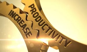 Connected gears labeled Productivity Increase